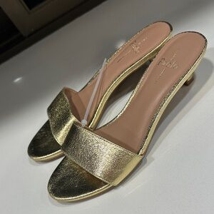 NEW Línea Paolo Metallic Gold Kitten Heeled Slides - Womens 7